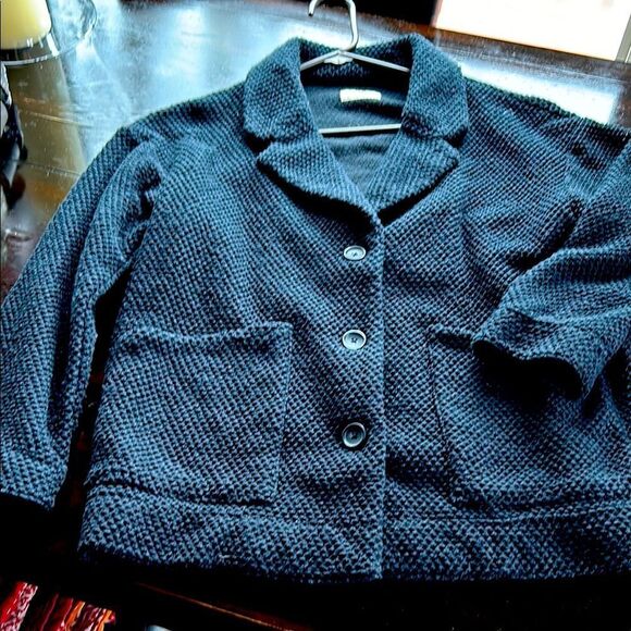 Marine Layer Textured Cotton Poly Soft Blazer Sweater Button Down Pockets Blk M - Picture 1 of 14